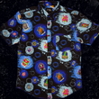Load image into Gallery viewer, Full centered view of the Twi-Fright Zone 7-Strong button down, featuring various shade of blue and black portals opening on a black background with various haunting creatures emerging from them. The shirt is featured on a similar dark background, with various of the characters seen in the background.