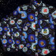 Load image into Gallery viewer, Centered, overlapping full view of the adult and youth Twi-Fright Zone 7-Strong button down, featuring various shade of blue and black portals opening on a black background with various haunting creatures emerging from them. The shirt is featured on a similar dark background, with various of the characters seen in the background.