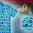 Load image into Gallery viewer, 3/4 full view of the 7-Strong adult "I'd Tap That" shirt - in a bright seafoam green color, the shirt features rows of custom beer tap handles modeled after previous 7-Strong designs. The shirt is displayed on a cartoon bar background. The bottom right detail circle shows the rows of tap handles up close.