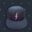 Load image into Gallery viewer, Centered close up of the black 7-Strong 7-bolt logo hat. The hat is featured a slate background with lavender 7-bolts patterned throughout.