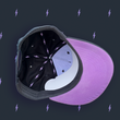 Load image into Gallery viewer, Centered close up of the underside of the black 7-Strong 7-bolt logo hat with 7-bolt lining and lavender underside of the bill. The hat is featured a slate background with lavender 7-bolts patterned throughout.