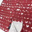 Load image into Gallery viewer, A bottom, sweep tag view of the 7-Strong adult "Smoke Show" button up, a deep maroon red colored shirt with rows of various barbecue and cookout related items and delicacies silhouetted in white.