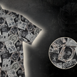 Load image into Gallery viewer, 3/4 view of the adult 7-Strong "Cinco de Mayhem" button down shirt. Shirt features black and white posters featuring various created luchadors advertised for matches, all overlapping each other over a black shirt. Shirt is displayed on a black gradient background with some of the characters ghosted in the back. Bottom right features a detail circle showcasing some of the art up close.