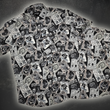 Load image into Gallery viewer, Full overlapping view of the youth and adult 7-Strong "Cinco de Mayhem" button down shirts. Shirt features black and white posters featuring various created luchadors advertised for matches, all overlapping each other over a black shirt. Shirt is displayed on a black gradient background with some of the characters ghosted in the back.