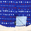 Load image into Gallery viewer, A close-up representation of 7-Strong's youth 1776 button down shirt, focused on the sweep tag region, against a Declaration of Independence background. Shirt is royal blue with stripes of various Americana icons, including the original 13 colonies and revolutionary war items.