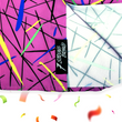 Load image into Gallery viewer, A bottom sweep tag view of the 7-Strong youth &quot;Strongfetti&quot; button down, a bold pink shirt featuring black, yellow, lime green, and navy blue scratches that appear like confetti falling from the sky. The shirt is featured on a white background with colorful falling confetti.
