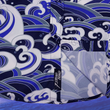 Load image into Gallery viewer, Bottom sweep tag view of the 7-Strong &quot;Let &#39;Er Riptipe&quot; Adult button down shirt, featuring an array of indigo and purple waves with whitecaps all over. The shirt is featured against a purple tinted background of a wave cresting. 
