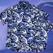 Load image into Gallery viewer, Full view of the 7-Strong &quot;Let &#39;Er Riptipe&quot; Adult  and Youth button down shirts overlapping each other, featuring an array of indigo and purple waves with whitecaps all over. The shirt is featured against a purple tinted background of a wave cresting.

