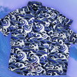 Load image into Gallery viewer, Full view of the 7-Strong &quot;Let &#39;Er Riptipe&quot; Youth and Adult button down shirts overlapping each other, featuring an array of indigo and purple waves with whitecaps all over. The shirt is featured against a purple tinted background of a wave cresting. 

